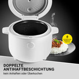N8WERK Digitaler Reiskocher mit doppelter Antihaftbeschichtung, kein Anhaften oder Überkochen für perfekten Reisgenuss.