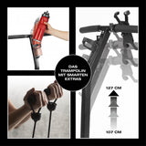 FitEngine Fitness-Trampolin Smart mit 5-fach höhenverstellbarem Haltegriff, Trainingscomputer, Flaschenhalter und Expanderbändern.