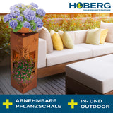 Hoberg LED Pflanzsäule "Schmetterling" 3D Rost-Optik 19x19x72 cm mit abnehmbarer Pflanzschale, LED-Beleuchtung, batteriebetrieben, witterungsbeständig.