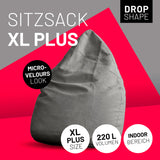 LUMALAND Luxury XL PLUS Sitzsack stylischer Beanbag mit 220L Füllung, extra starken Nähten in Grau, ideal für Indoor-Bereich.