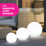 EASYmaxx Solar-Dekokugel mit Farbwechsel - 4er-Set, Solar-LED-Leuchten in drei Größen mit Farbwechsel und Fernbedienung, IP67, Erdspieß.