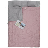 Where Tomorrow Doppelschlafsack mit Tragetasche, 2-Personen Schlafsack 190x150 cm, wasserabweisend, rosé mit grauem Innenfutter.