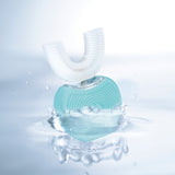 MAXXMEE Schall-Zahnbürste weiß/türkis mit 360°-Borsten, LED-Blaulicht und Vibration für effektive Zahnreinigung und Massage.