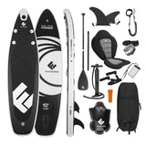 FitEngine Trip SUP-Board Set (Allrounder) - 10'- inkl. Kajak-Sitz, LED-Beleuchtung, Pumpe, Paddel und Zubehör für vielseitiges SUP-Erlebnis.