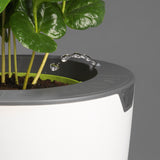 LAZY LEAF Blumentopf selbstgießend 1,1 Liter weiß/grau mit 10 Bewässerungsstufen und Temperatursensor für Pflanzen bis Ø 13 cm.