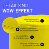 LUMALAND Sitzsack Pouf (50 L) Gelb mit abnehmbarem Bezug, starkem Abperleffekt, extrastarken Nähten und verdecktem Reißverschluss.