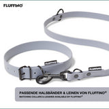 FLUFFINO® Hundehalsband aus BioThane Größe M Grau, 5-fach verstellbar, veganer Lederersatz, wasserfest und reißfest, Made in Germany.
