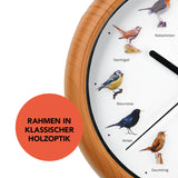 MAXXMEE Wanduhr mit Vogelstimmen – 25cm, Holzoptik Rahmen, 12 Singvögel mit naturgetreuen Motiven und Originalaufnahmen.