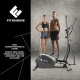 FitEngine Crosstrainer belastbar bis 150 kg mit 10 Schwierigkeitsstufen, Pulssensoren und großem Display für effektives Cardiotraining.