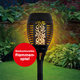EASYmaxx Solar-Fackel mit LED-Flammeneffekt in Schwarz, mit Tageslichtsensor und Erdspieß für Gartenbeleuchtung.