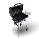LANDMANN Holzkohle-Barrelgrill CG-III-440BK mit emailliertem Grillrost, Warmhalterost, Temperaturanzeige und höhenverstellbarem Kohlerost.