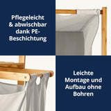 LUMALAND Bambus Wäschekorb mit ausziehbarem Wäschesack, pflegeleicht, abwischbar und einfache Montage ohne Bohren, 33 x 33 x 73 cm, Weiß.
