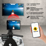 FitEngine Wasser-Rudergerät Smart braun mit Kinomap-App für realistisches Rudern und Wireless Training im Home-Gym.