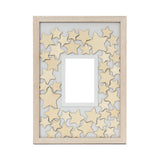 LUMALAND Gästebuch aus Holz mit Fotorahmen in der Mitte und 75 Holzsternen für persönliche Gestaltung.