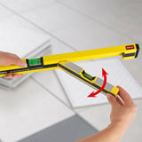FLÜWA Wasserwaage - 60 cm + 80 cm - schwarz/gelb mit ausklappbarem Flügel und Magnet für präzises Nivellieren in zwei Richtungen.