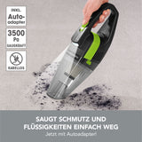 CLEANmaxx Akku-Handstaubsauger mit Autoadapter - grün/grau saugt kabellos Schmutz und Flüssigkeiten mit 3500 Pa Saugkraft.