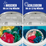EASYmaxx Mini-Waschmaschine 260 Watt weiß/blau mit Wasch- und Schleudertimer für bis zu 3 kg Wäsche, ideal für Camping und Reisen.