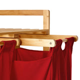 LUMALAND Bambus Wäschekorb mit 2 ausziehbaren roten Wäschesäcken, stilvoll und robust aus nachhaltigem Bambus, 73 x 64 x 33 cm.
