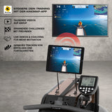 FitEngine klappbares Wasser-Rudergerät 2.0 - Dark Brown mit Kinomap-Kompatibilität für interaktives Training und präzises Monitoring.