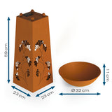 Hoberg LED Pflanzsäule in Rost-Optik mit Gingkoblätter-Design, LED-Beleuchtung, abnehmbarer Pflanzschale, batteriebetrieben, witterungsbeständig.