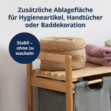 LUMALAND Bambus Wäschekorb mit ausziehbarem Wäschesack, zusätzlicher Ablagefläche für Handtücher und Hygieneartikel, dunkelgrau.
