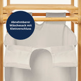 LUMALAND Bambus Wäschekorb mit ausziehbarem Wäschesack und Klettverschluss, 33 x 33 x 73 cm, weiß, stilvoll und praktisch.