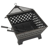 LANDMANN Feuerkorb - schwarz, konische Stahlkonstruktion mit Abdeckhaube, Meshgitter und markantem Kreuzschraffur-Design.