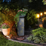 Hoberg LED Pflanzsäule "Blume" in 3D Beton-Optik mit LED-Beleuchtung, abnehmbarer Pflanzschale und wetterbeständig im Garten.