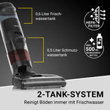 N8WERK Saugwischer Smart Clean 3in1 mit 2-Tank-System, HEPA-Filter und 0,6l Frischwasser- sowie 0,5l Schmutzwassertank.