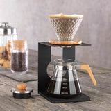 BEEM Kaffeebereiter Set Pour Over 4-tlg. 600 ml schwarz/Edelstahl mit Glaskanne, Holzgriff und vielseitigem Aluminiumgestell.