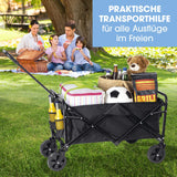 EASYmaxx Bollerwagen mit kleinen Rädern, faltbar, schwarz, stabiler Stahlrohrrahmen, 360° drehbare Vorderräder, Tragfähigkeit bis 80 kg.