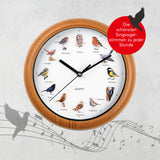 Wanduhr Küchenuhr Uhr Analog Vogelstimmen mit 12 Singvogelstimmen, batteriebetrieben, naturgetreue Vogelmotive, 25 cm Durchmesser.