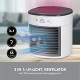 MAXXMEE Luftkühler Kompakt weiß/grau mit 3 Leistungsstufen, UV-Licht, Ventilator und waschbarem Schwammverdunstungselement.