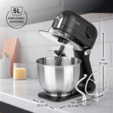N8WERK Küchenmaschine in der Midnight Edition mit 5 l Edelstahlschüssel, digitalem Display, Spritzschutz und drei Einsätzen.