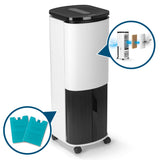 Hoberg Luftkühler mit Peltier-Element schwarz/weiß, 4 Geschwindigkeitsstufen, Kühlakkus, Filter, Ionisierung, LED-Touch-Display, Fernbedienung.