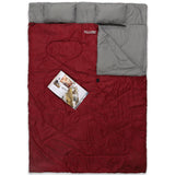 Where Tomorrow Doppelschlafsack mit Tragetasche, 2-Personen, wasserabweisend, weinrot, 190x150 cm, ideal fürs Camping.