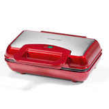 GOURMETmaxx Waffeleisen für Belgische Waffeln in Edelstahl und Rot mit Antihaftbeschichtung, Cool-Touch-Griff und Kontrollleuchte.