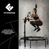 FitEngine Fitness-Trampolin Smart mit 5-fach höhenverstellbarem Haltegriff, stabilem Rahmen und Trainingscomputer für effektives Workout.