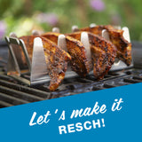 BBQ Rescher Multi-Grillständer aus Edelstahl zum indirekten Garen und Fixieren von krossem Grillgut wie Bauchspeck und Rippchen.