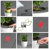 LAZY LEAF Blumentopf selbstgießend 1,1 L weiß/grau mit 10 Bewässerungsstufen, Temperatursensor und Akku für bis zu 12 Wochen Nutzung.