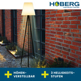 Hoberg Solar-Stehlampe mit drei verstellbaren Höhen und 3 Helligkeitsstufen, kabellos und solarbetrieben für Innen und Außen.