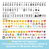 EASYmaxx LED-Leuchtkasten Würfel mit 173 austauschbaren Buchstaben, Zahlen, Symbolen und 150 bunten Moodjis für kreative Textbotschaften.