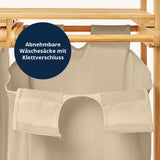 LUMALAND Bambus Wäschekorb mit 2 ausziehbaren Wäschesäcken und abnehmbarem Klettverschluss in Beige, 73 x 64 x 33 cm.