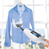 CLEANmaxx Dampfbesen mit Dampfregulierung blau/weiß als Textilglätter zur schonenden Reinigung und Glättung von Hemden.