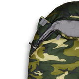 Where Tomorrow Camping Schlafsack Classic Mumienschlafsack Camouflage Grün mit wasserabweisendem Außenmaterial und Konturkapuze.