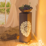 EASYmaxx LED-Dekosäule mit Planzschale Beton-Optik "Mandala" beleuchtet Mandala-Design mit Pflanzen für Wohnräume und Garten.