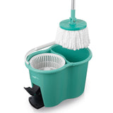 MAXXMEE Power-Wischmopp - 2 Kammer-System türkis mit Eimer, 360° Rotation und Zwei-Kammer-Filtersystem für sauberes Wischen.