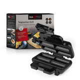 MAXXMEE Teigtaschen-Grill für 4 Teigtaschen, schwarz, mit doppelter Antihaftbeschichtung und Kontrollleuchte für einfache Zubereitung.