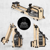 FitEngine klappbares Wasser-Rudergerät 2.0 - Braun, platzsparend mit Holzrahmen und Klappfunktion für effektives Home-Gym Training.