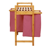LUMALAND Bambus Wäschekorb mit 2 ausziehbaren rosa Wäschesäcken, 73x64x33 cm, stabil und pflegeleicht.